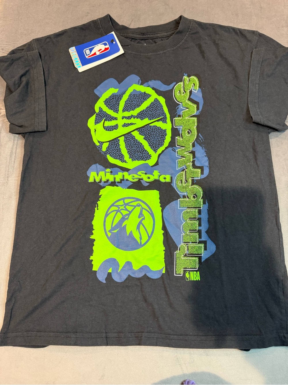 NBA Minnesota Timberwolves Black & Neon Green Graphic Kids T-Shirt